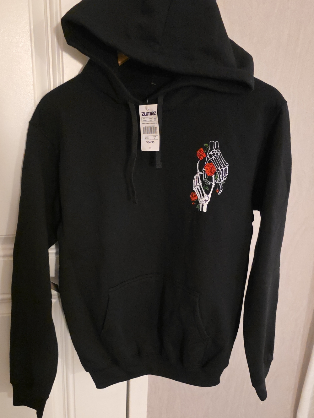 Black Hoodie Sweater w/ Skeleton Rose Back Graphic Remain Alive Mens Size Small